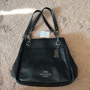 Coach Cammie Bucket Tote Black Pebbled Leather Shoulder Bag NEW WITH TAGS